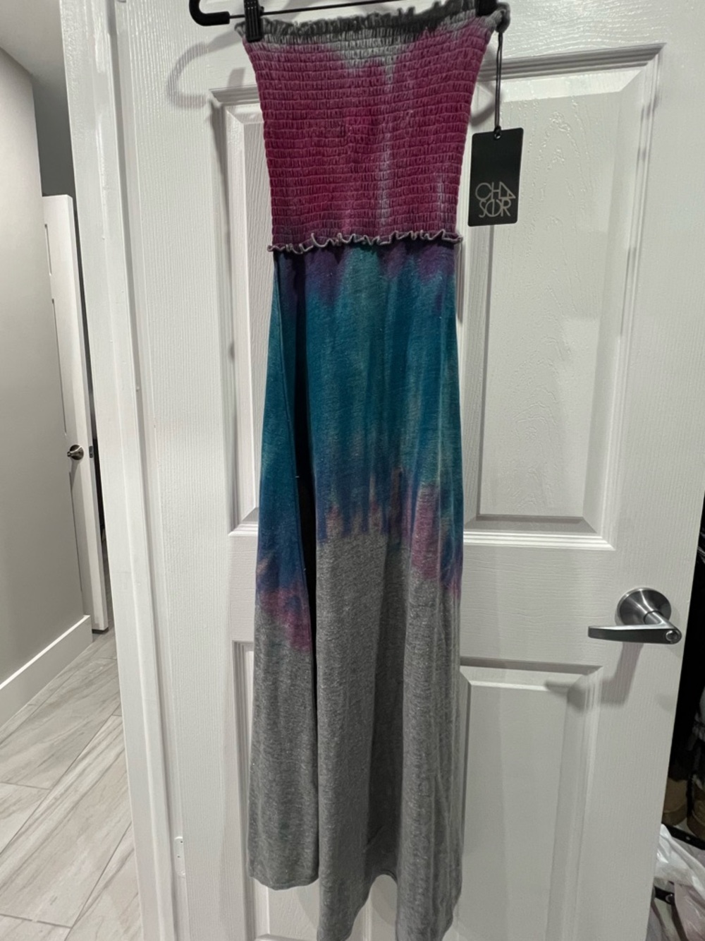 Chaser Ombre Ribbed strapless Dress in Plum and Charcoal